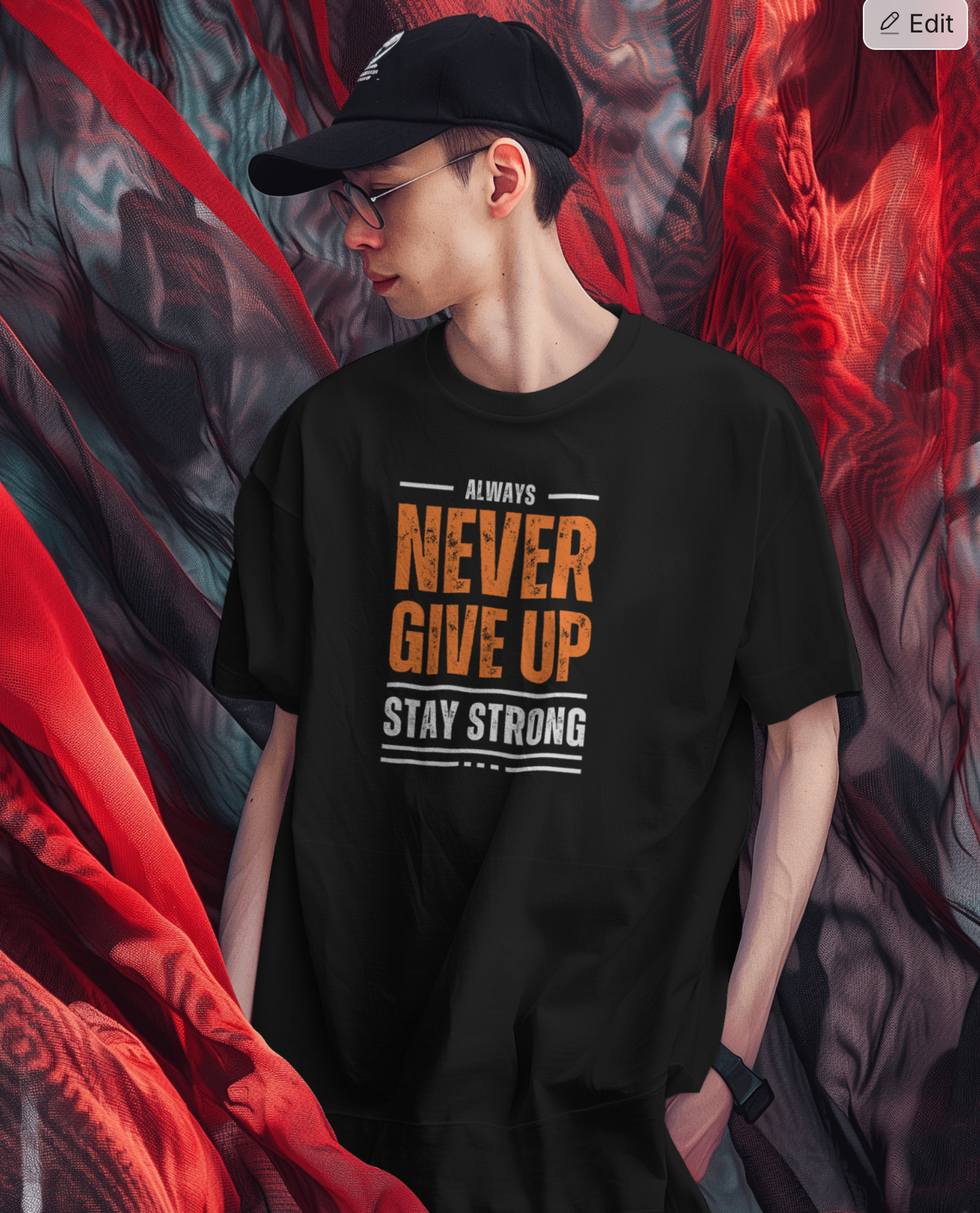 Nairose Premium NEVER GIVE UP Printed T Shirt | Black
